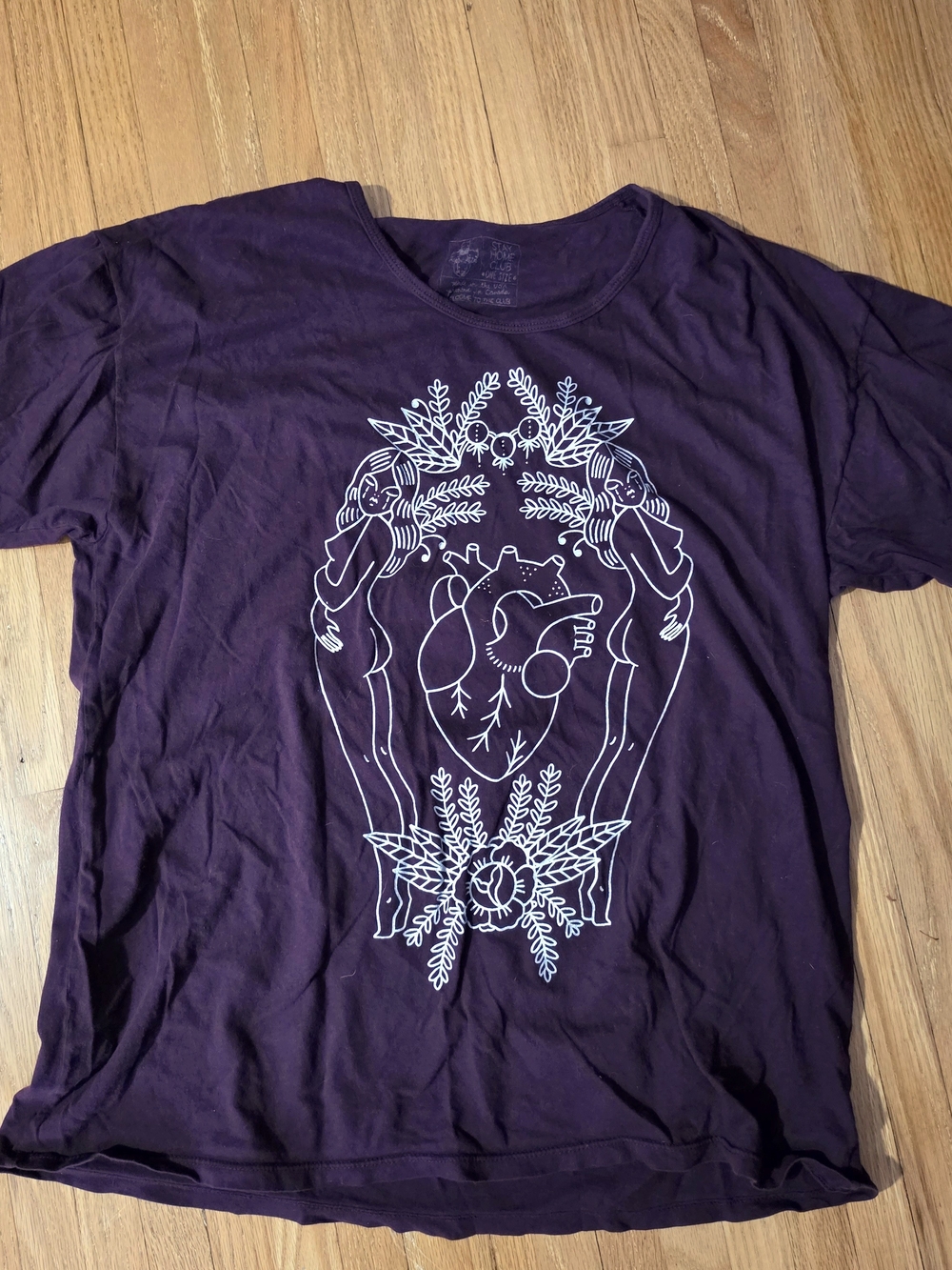 Stay Home Club Women's Maroon Tee with Botanical Women Heart Design